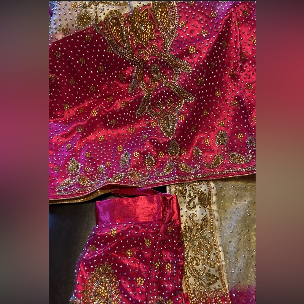 Super heavy stone works three piece outfit long skirt, a blouse & a draped scarf